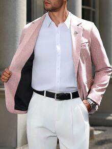 Manfinity Mode Men's Solid Color Notched Collar Single-Breasted Casual Versatile Daily Wear Long Sleeve Suit Blazer, Ceremony, Formal - Dusty Pink - View 5