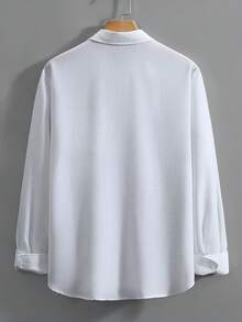 Manfinity Mode Men's Fashion Casual Long Sleeve Shirt Men's Stand-Up Collar Solid Color Button Long Sleeve Shirt, - White - View 2