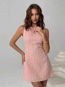 SHEIN EZwear Lotus Root Rosa Ärmlös Miniklänning Utan Rygg Dam - Dammrosa - Visa 6