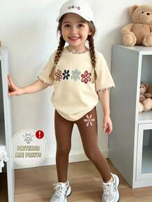 2pcs/Set Baju dan Legging Kasual Chic Motif Leopard dengan Pita untuk Anak Perempuan, Nyaman untuk Dipakai Sehari-hari di Musim Semi, Musim Panas, dan Musim Gugur - MultiWarna - View 4