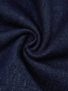 SHEIN Tall CURVE 秋冬夏季加大码女式直筒牛仔裤，休闲宽松不对称腰线设计，原色牛仔布 - 深色水洗藍 - 查看 5