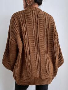 SoleilVie Áo len cardigan cài nút tay Bishop, áo dài tay - Cà phê nâu - Xem 2