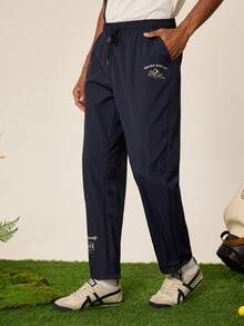Tonviero Men's Letter Print Drawstring Waist Jogger Pants Fall Breathable Pants, Lightweight Sports - Royal Blue - View 3