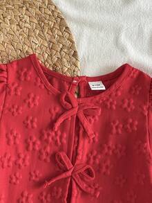 SHEIN Vintaside Kids 女婴衬衫，采用独特的印花面料，乡村度假风格，可爱时尚，适合春夏穿着，带有蝴蝶结装饰。 - 紅色 - 查看 10