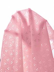 Rusticease Plus Size Women's Spring/Summer Casual Vacation Lace Patchwork Spaghetti Strap Open Back Embroidered Pink  Blouse - Pink - View 10