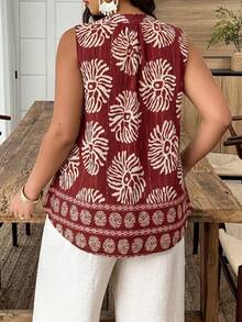 Weeklong Plus Size Women's Casual Round Neck Sleeveless Random Print Shirt, Suitable For Vacation And Daily Wear, Spring/Summer - Multicolor - View 2