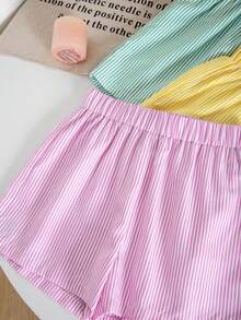SHEIN 3件套少女条纹休闲短裤套装 - 彩色 - 查看 8