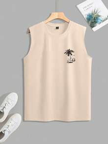 Manfinity Homme Men's Summer Casual Vacation Tree Print Tank Top - Khaki - View 2