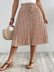 SHEIN VCAY Váy xếp ly thanh lịch thắt eo họa tiết hoa nhí dành cho nữ cỡ lớn - Nhiều màu - Xem 3