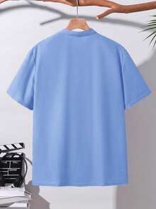 SHEIN 青少年男款休閒條紋拼接針織寬鬆 Polo 衫 - 淺藍色 - 查看 2