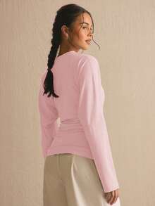 MUSERA Cinched Ruched Waist Batwing Long Sleeve Top Spring Summer Cute Cosy Cottage Core Spring - Pink - View 5