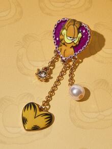 GARFIELD | SHEIN 一對新款創意卡通愛貓印花耳釘，IP聯名設計，可愛個性化，簡約大方，亦可用作飾品，適合各種派對、演唱會、節慶，精美禮物 - 金色 - 查看 3