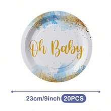 Gold & Blue Baby Disposable Plates, Napkins And Cups Set, Serves 20 Guests. This Disposable Party Set (Including Plates, Napkins And Cups) Is Perfect For Birthday Parties, Weddings And Family Picnics. - View 8