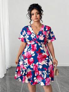 SHEIN CURVE+ Plus Size Women's Vacation Beach Outfits: Doll Dresses. - Multicolor - View 5