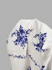 SHEIN MOD 大码女式休闲无袖印花连衣裙 - 藍白色 - 查看 11