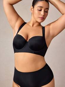 Veilyse Sujetador negro sin costuras de talla grande MIMILEMON, sujetador cómodo con tirantes anchos y minimalista que brinda soporte y elevación - Negro - Ver 6