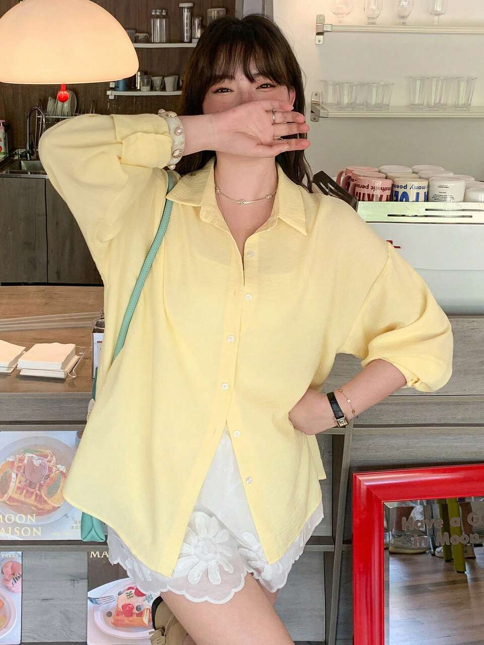 Dazy Plus Loose Turndown Collar Striped Casual Plus Size Long Sleeve White Shirt