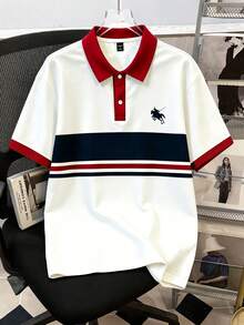 Manfinity Joysei Men's Simple Striped Polo Shirt, Suitable For Summer Outings And School - White - View 1