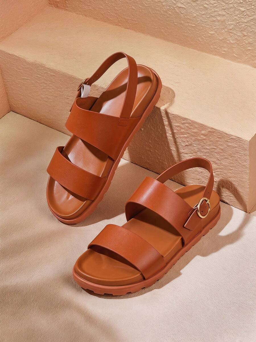 HighSole 全新夏季时尚百搭女士平底凉鞋 - 棕色 - 查看 1