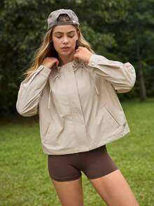 Exploreva Exploreva Women's Solid Color Raglan Sleeve Loose Casual Outdoor Wear - Apricot - View 4