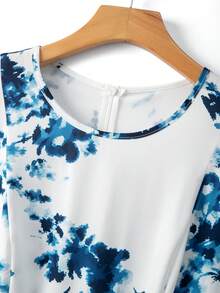 GlowEve CURVE Plus Size Women's Floral Print Off-Shoulder Elegant Flapper 1920s Vacation Dress Wedding Evening Guest Formal Tea Party Blue And White Summer - Blue and White - View 3