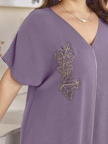 Al Najma Vestido largo de manga corta de unicolor, talla grande, estilo turco y árabe para mujeres - Morado - Ver 6