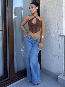 Vassilux White Corset Hook And Eye Front Mesh Insert Cami Top Casual Summer - Brown - View 6