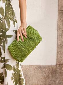 MOTF LADIES' FASHIONABLE GREEN PLEATED CLUTCH BAG, EXQUISITE PARTY AND DINNER BAG, COMMUTER DAILY DRESS MATCHING - Green - View 7