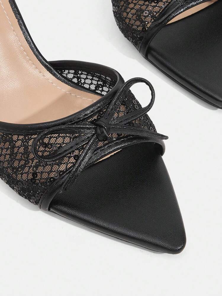 CUCCOO TILAWA Women's Fashion, Women's High-Heeled Sandals, Light Black, Rhinestones, Mesh Material, Pointed, Commuting, Comfort, Indoor, Office, Street, Party, Travel, Vacation, Spring And Summer, Suitable For Dresses, Jeans, Shorts, Stiletto Slippers