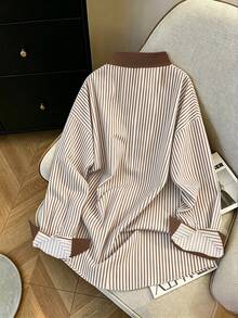 Resyla 女士休闲宽松条纹长袖衬衫 - 彩色 - 查看 2