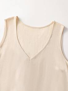EMERY ROSE Women's Solid Color V-Neck Sleeveless Midi Casual Dress, Summer - Apricot - View 3