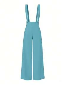Rometta Plus Size Women's Light Blue Striped Ruffle Tie Bow Blouse & Metal Button High Waist Wide Leg Pants Suspender Suit,Summer Cute School Commuting Style - Multicolor - View 5
