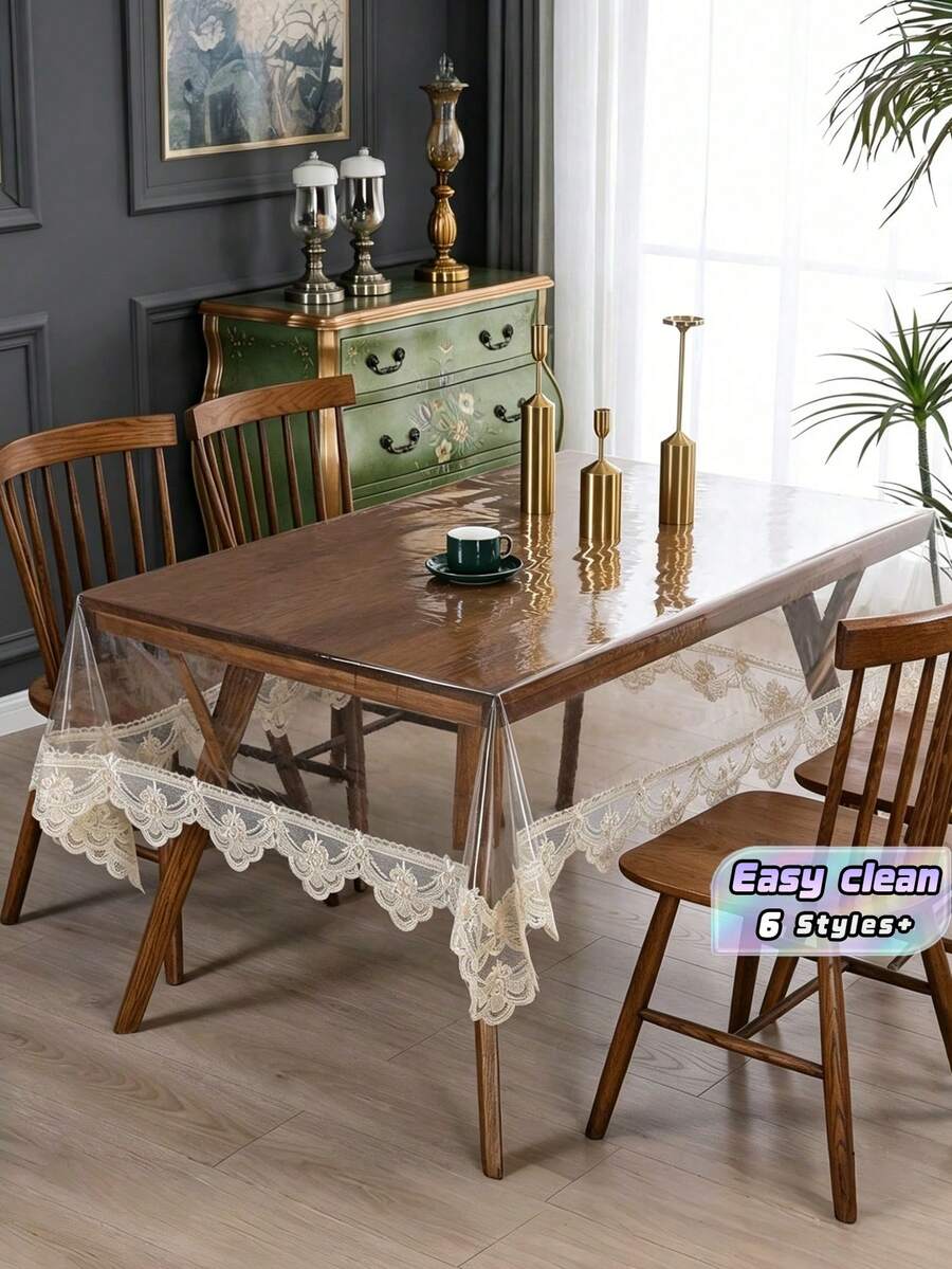 SHEIN 1 Stück rechteckige PVC Tischdecke mit bestickter Spitzenoptik, wasserabweisend, ölfest, waschbar, elegante Tischdecke für Küche, Feiertage, Partys, Weihnachten, Thanksgiving, Heimdekoration, Kaffeetisch, Innen- und Außenbereich, Hochzeit, Buffet, saisonale Heimdekoration, dekorative Tischdecke - Verschiedenfarbig - Übersicht 1
