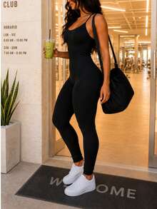 Mono Deportivo Ajustado Rib  Mujer - Negro - Ver 2