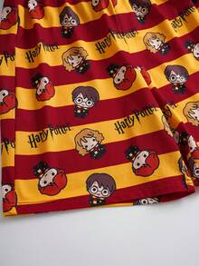 HARRY POTTER X SHEIN Conjunto de pijama con parte superior de manga corta con botones y estampado de bloques de color y rayas, y pantalones cortos para niño preadolescente - Amarillo - Ver 9