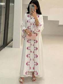 Yasmyna Elegant Vintage Custom Romantic Lace Patchwork Loose 2 Pieces Set For Women White Abaya - White - View 1
