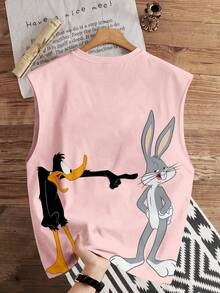 LOONEY TUNES X SHEIN Manfinity Hypemode Tank Top Kasual Pria dengan Motif Kartun, Musim Panas, Liburan - Berwarna merah muda - View 2