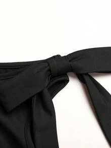 SHEIN 少女金属3D立体花卉装饰不对称肩部连衣裙 - 黑色 - 查看 5