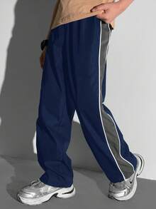 Tween Boy Color Block Casual Versatile Daily Wear Pants - Navy Blue - View 5