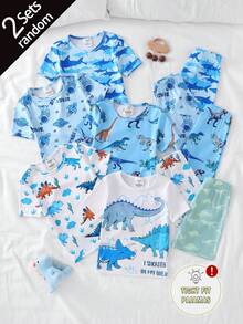 [1 Set Random] Boys Toddler Short Sleeve & Shorts Snug Fit Pajamas Colorful Cartoon Game Console Neon Print Summer Soft Knit Sleepwear - Multicolor - View 8