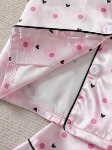 SHEIN 4件套花卉爱心印花女童幼儿开衫睡衣套装 - 淺粉色 - 查看 6