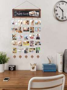 1 Piece Vintage Rustic Style Wooden Hanging Photo Display With 30 Clips Multi Picture Frame Collage Wall Art Decor For Living Room Bedroom Home Memory Show Gift Idea Now - 1PC - View 8