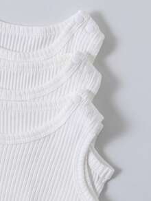 SHEIN Vintaside Kids 3件組嬰兒中性休閒背心連身衣套裝 白色夏季基礎款 柔軟舒適面料 黑色款 藍色款 適合度假旅行日常活動 - 白色 - 查看 8