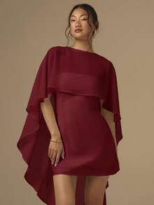 COSMINA Bộ 2 món gồm áo choàng và váy ngắn bằng vải satin cắt xéo dành cho nữ, màu trơn, thích hợp cho đám cưới/tiệc tùng/kỳ nghỉ, màu trắng. - Màu Đỏ Sâu - Xem 1
