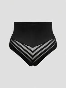 SHAPORA Bragas moldeadoras de talla grande de unicolor con cintura alta, parches de malla y red - Negro - Ver 5