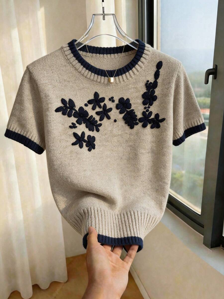 SHEIN Franclia 新款休闲宽松碎花甜美复古女式针织毛衣，春秋季