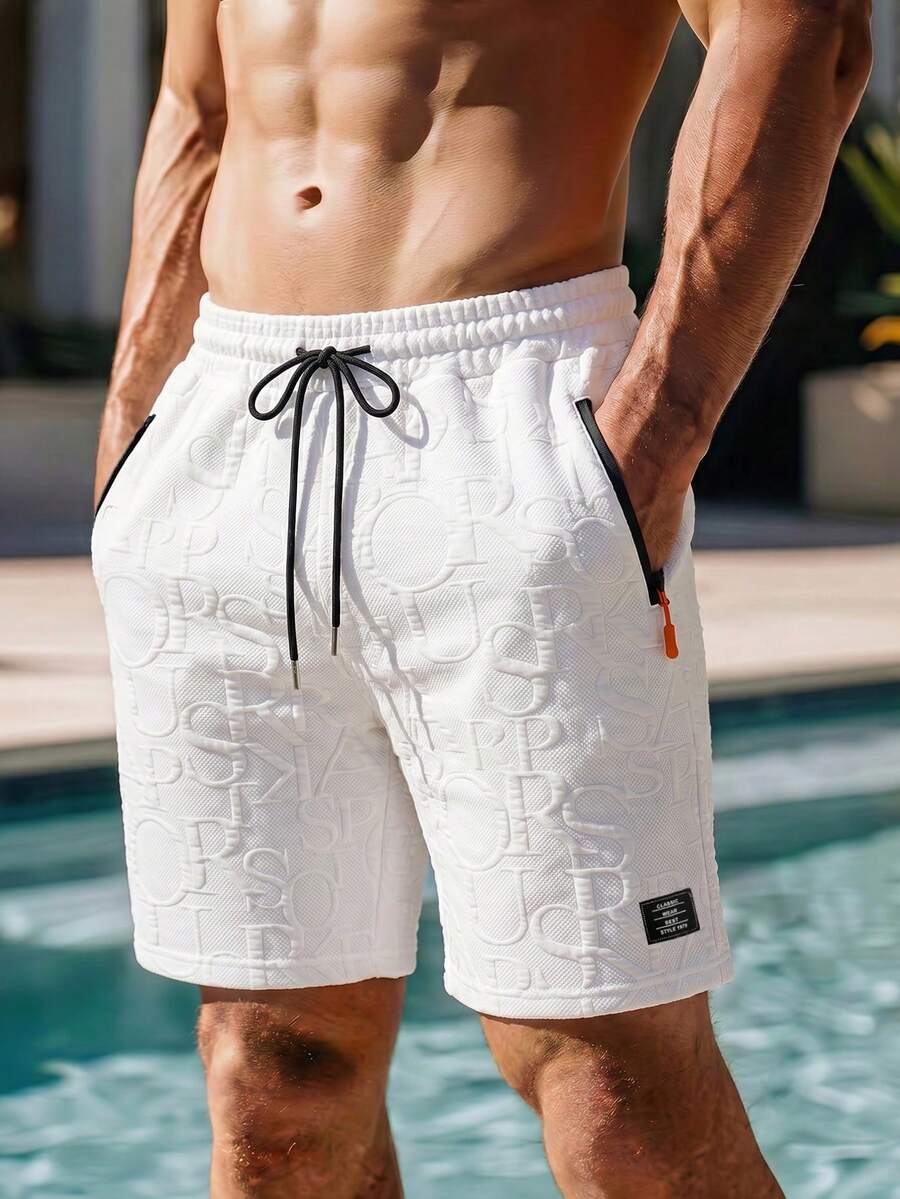 Genlund Pantalones cortos casuales con cordón para hombres para vacaciones, días festivos - Blanco - Ver 1
