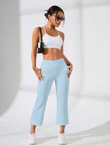 Easithlete Easithlete Leggings casuales de diseño minimalista de unicolor con bolsillos - Celeste - Ver 3