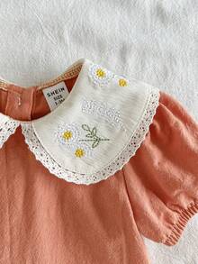 Vintaside Kids 新生女嬰花卉刺繡洋裝，鄉村風時尚優雅百搭可愛，春夏款柔軟面料 - 卡其色 - View 11
