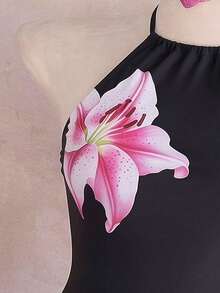Swim Lushoire 女士夏季度假沙滩印花吊带背心套装 - 黑色 - 查看 5